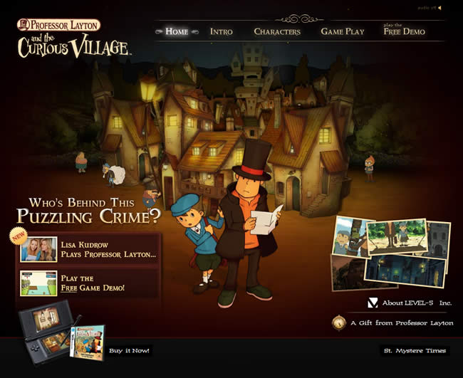 Professor Layton and the Curious Village video game website design example