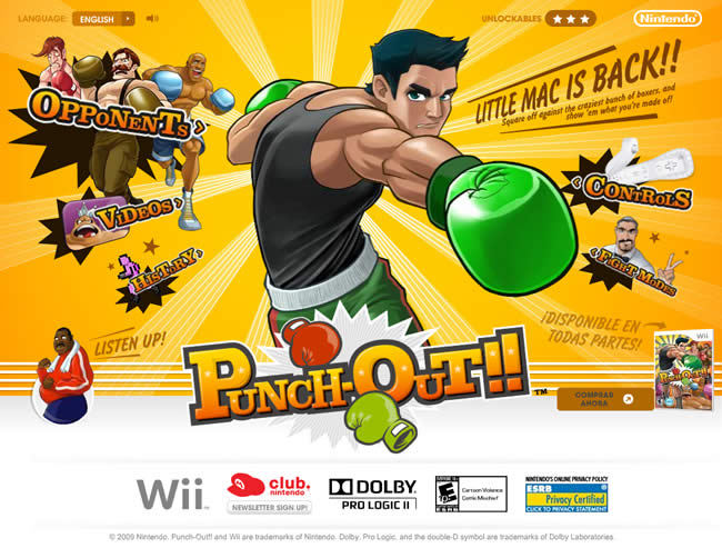 Punch-Out!! video game website design example