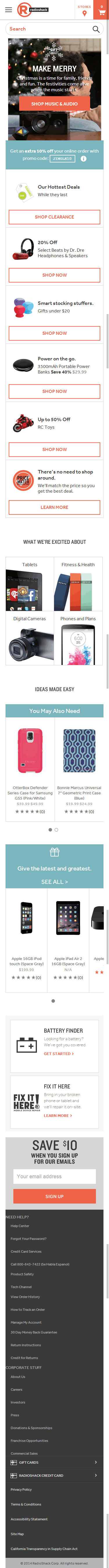RadioShack mobile ecommerce home page design example