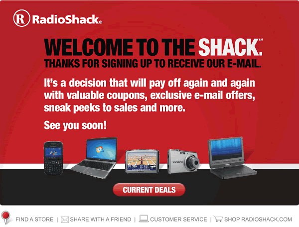 Radioshack welcome email design example