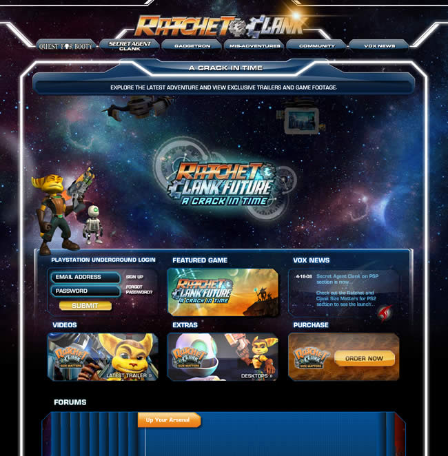 Ratchet and Clank video game website design example