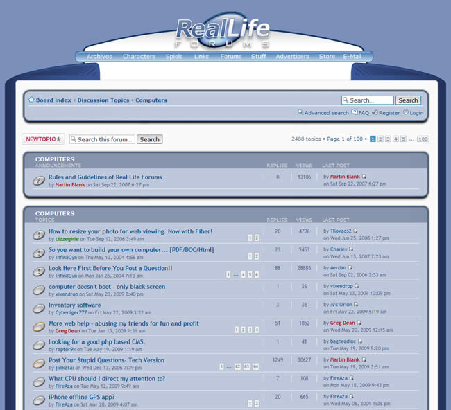 Real Life Forums forum design example