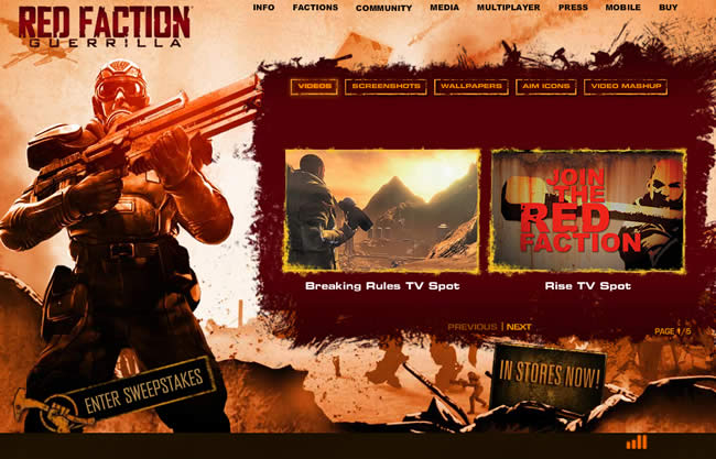 Red Faction: Guerilla video game website design example