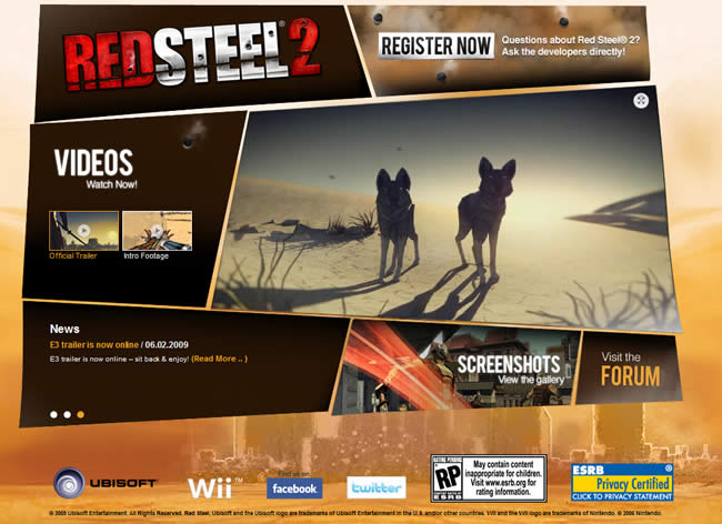 Red Steel 2 video game website design example