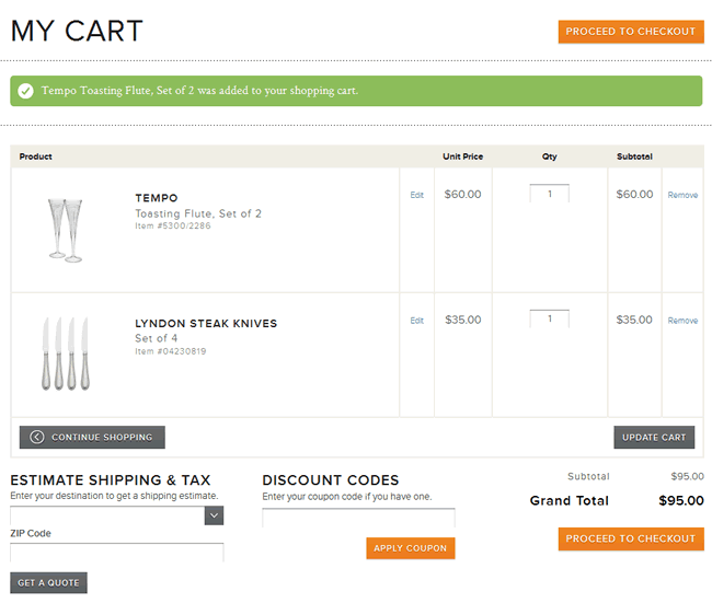 Reed and Barton ecommerce shopping cart design example