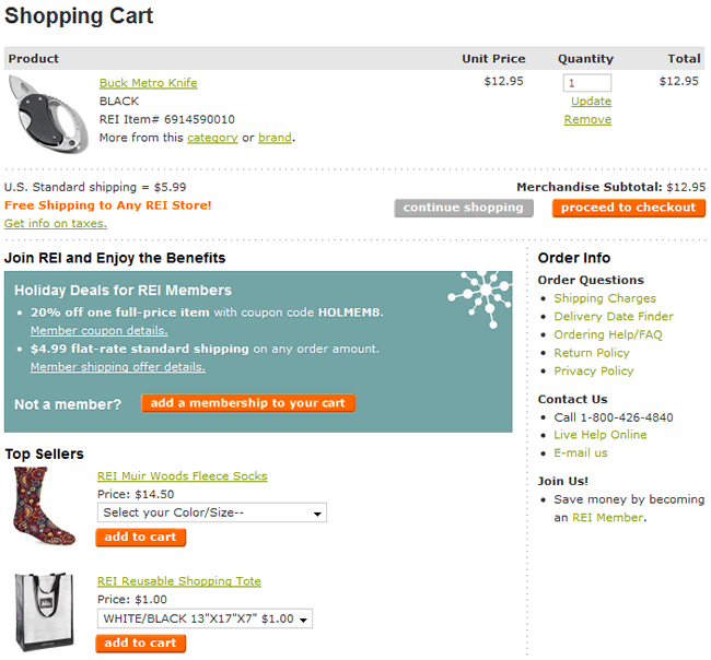 REI ecommerce shopping cart design example