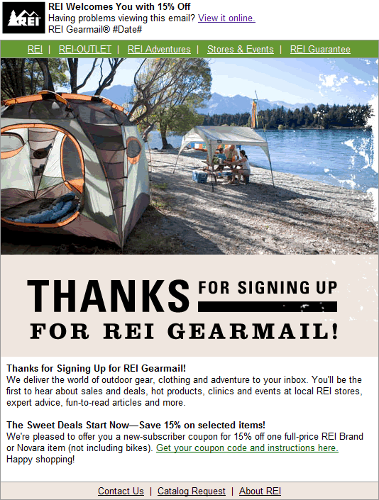 REI welcome email design example