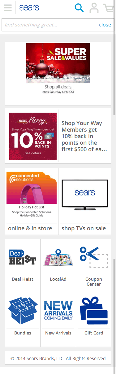 Sears ecommerce mobile home page design example