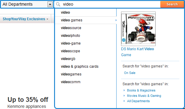 Sears search auto-complete design example