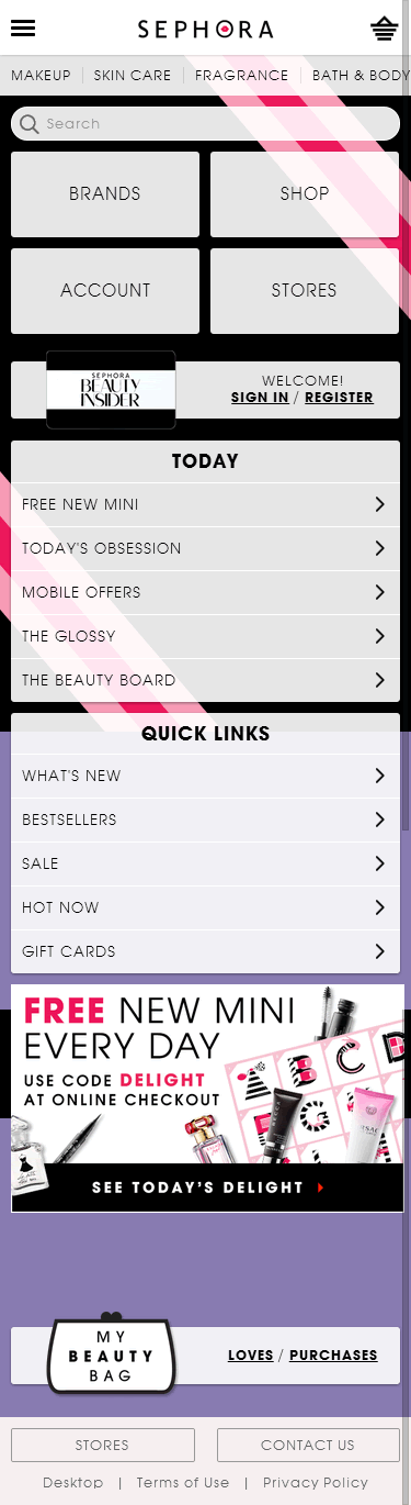 Sephora ecommerce mobile home page design example