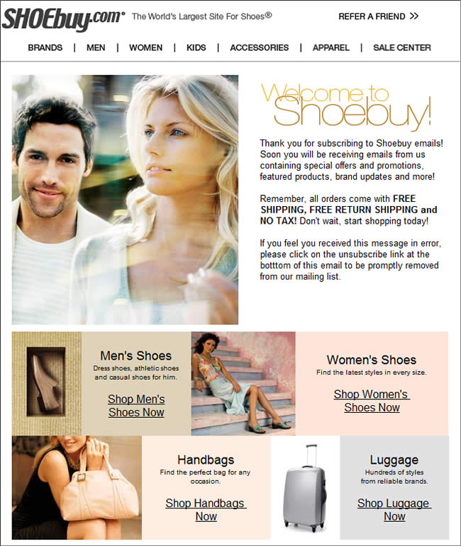 Shoebuy.com welcome email design example