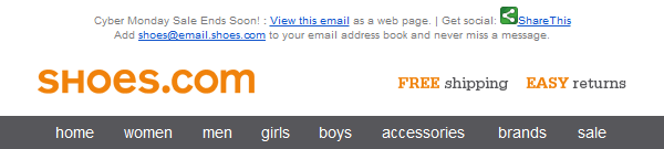 Shoes.com email header design example