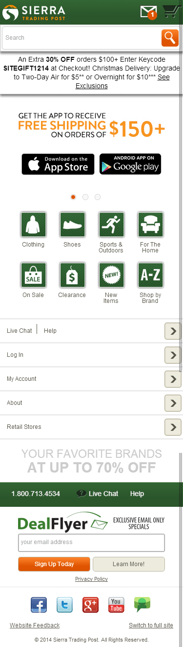 Sierra Trading Post mobile ecommerce home page design example