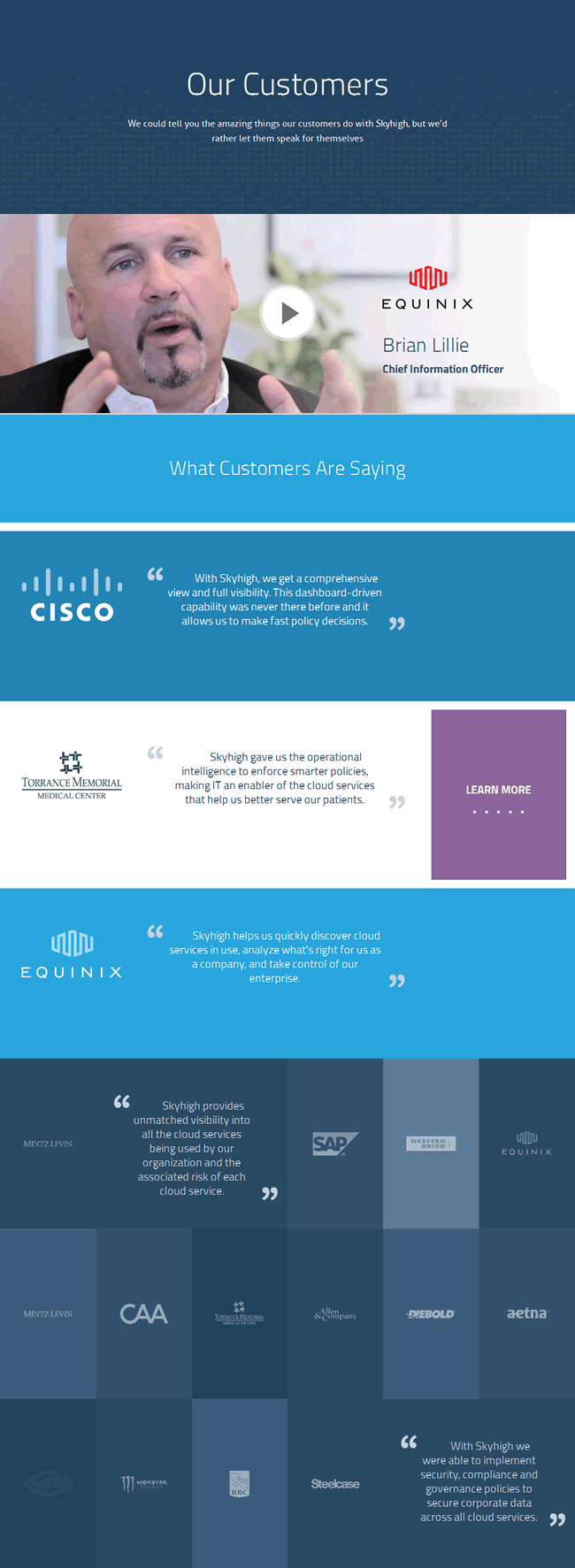 Skyhigh Networks customers page design example