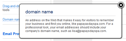 Yahoo! Small Business web tooltip design example