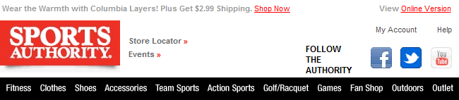 Sports Authority email header design example