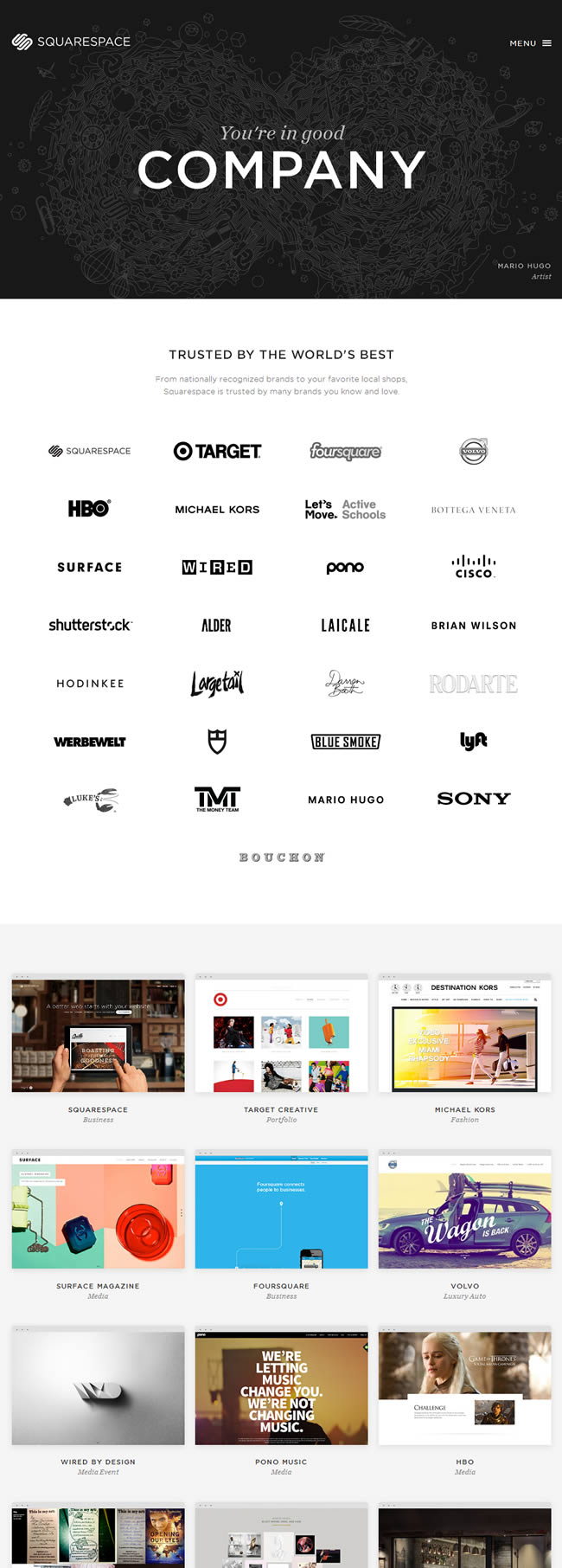 Squarespace customers page design example