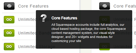 Squarespace web tooltip design example