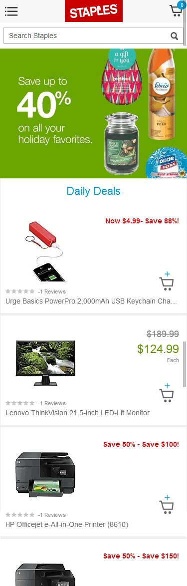 Staples ecommerce mobile home page design example