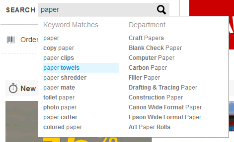 Staples search auto-complete design example