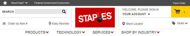 Staples website header design example