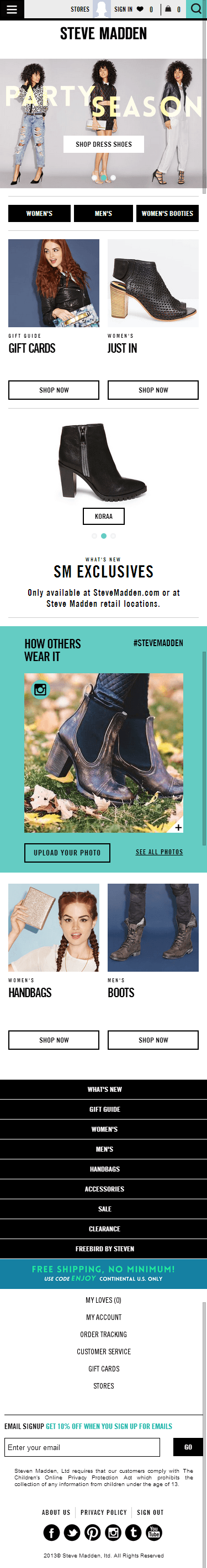 Steve Madden mobile ecommerce home page design example