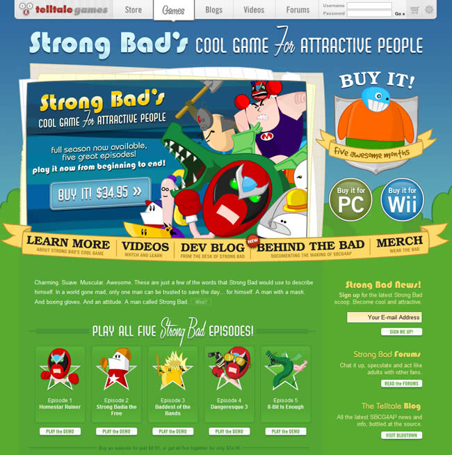 Strong Bad's Cool Game for Attractive People video game website design example