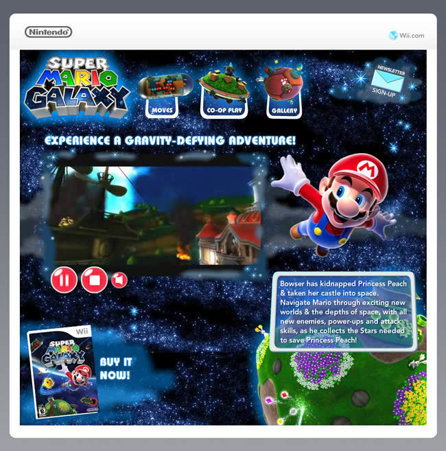 Super Mario Galaxy video game website design example