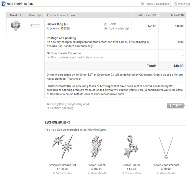 Swarovski Crystal shopping cart design example