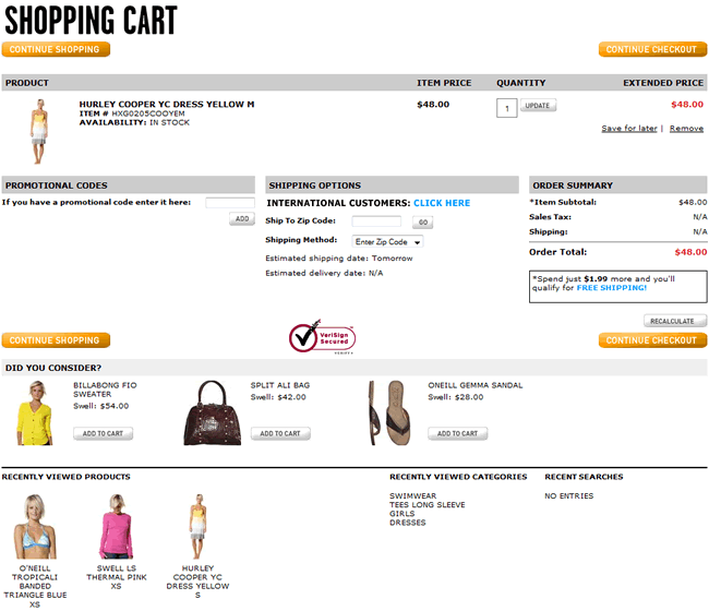 Swell ecommerce shopping cart design example