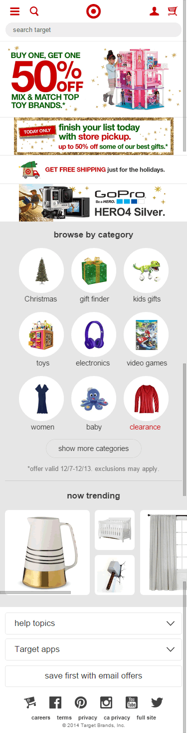 Target ecommerce mobile home page design example