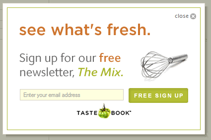 Tastebook email signup form design example