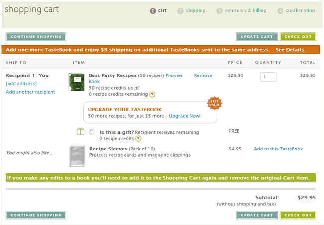 TasteBook shopping cart design example