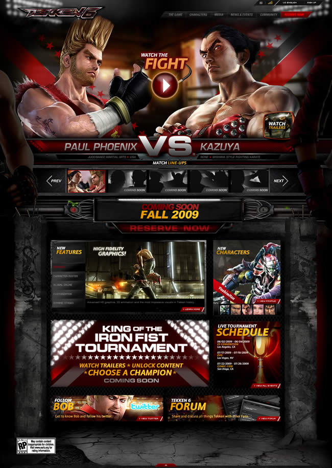 Tekken 6 video game website design example