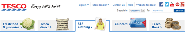 Tesco website header design example