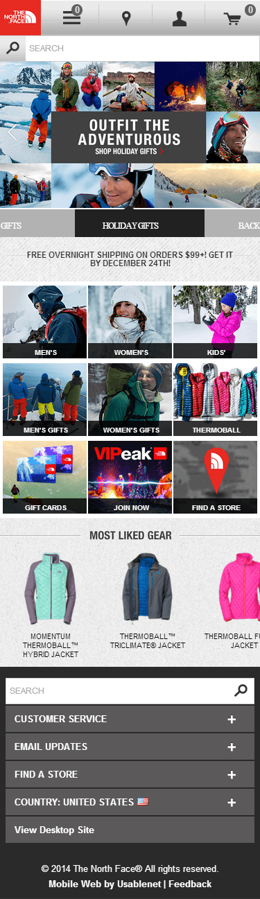 The North Face mobile ecommerce home page design example