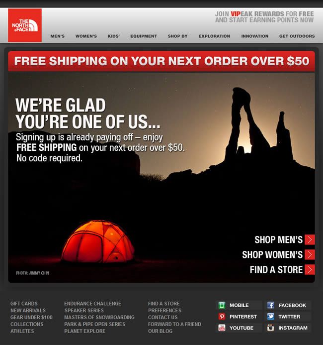 The North Face welcome email design example