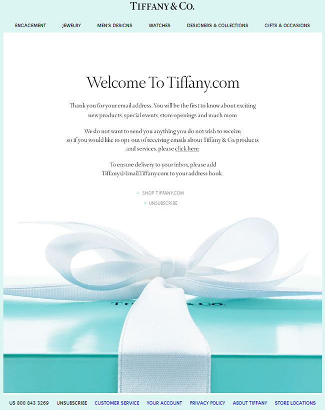 Tiffany & Co. welcome email design example