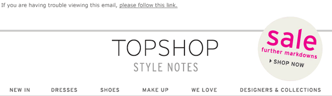 Top Shop email header design example