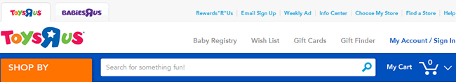 Toys 'R' Us website header design example