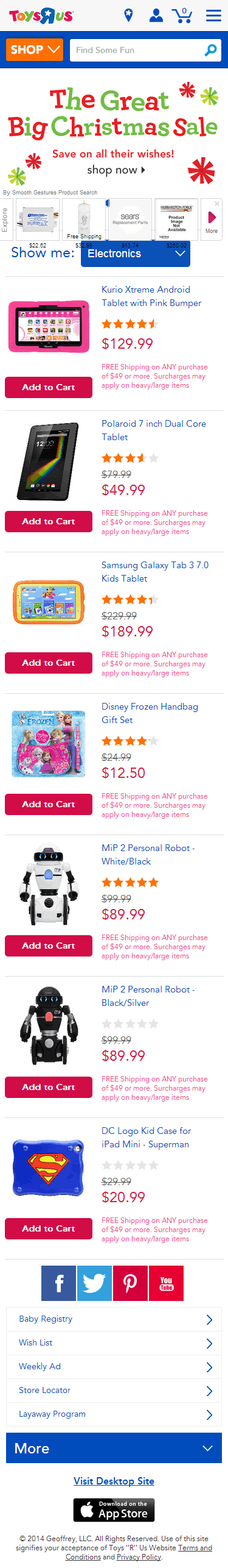 Toys 'R' Us ecommerce mobile home page design example