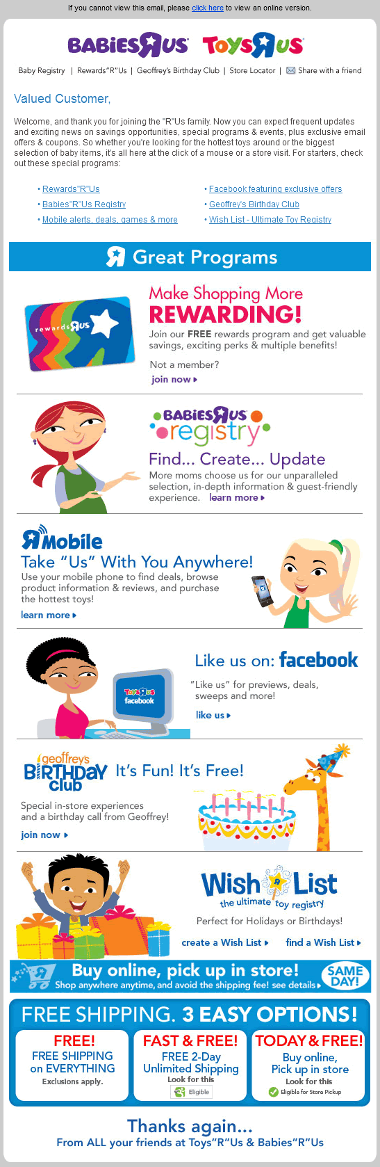 Toys R Us welcome email design example