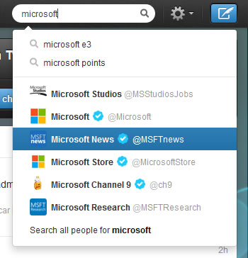 Twitter search auto-complete design example