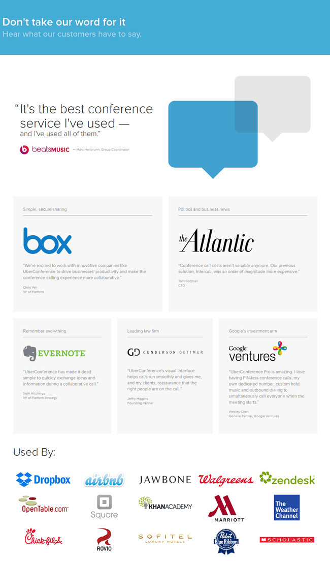 UberConference customers page design example