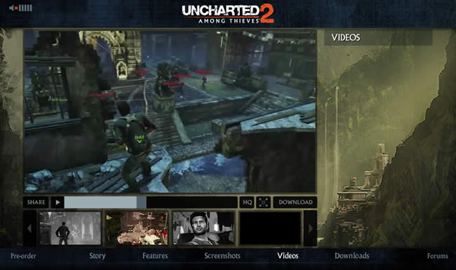 Uncharted 2 video game website design example