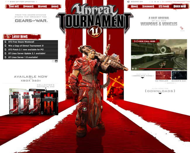 Unreal Tournament 3 video game website design example