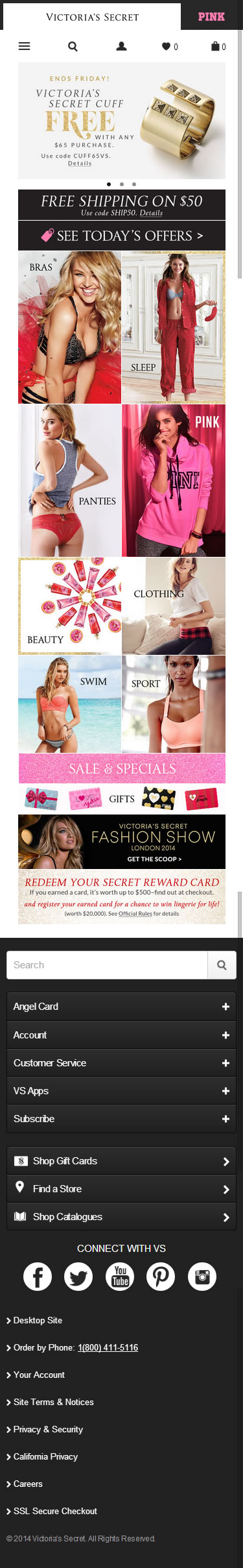 Victoria's Secret mobile ecommerce home page design example