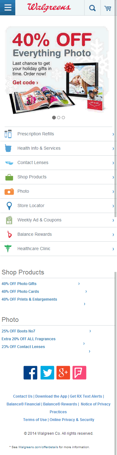 Walgreens mobile ecommerce home page design example