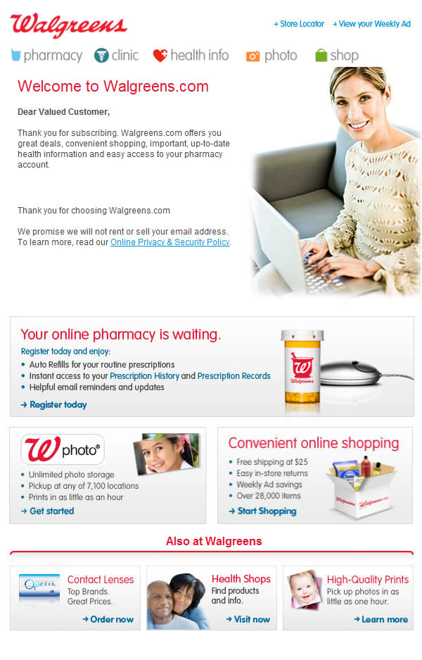 Walgreens welcome email design example