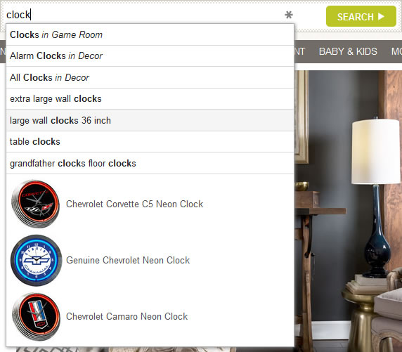 Wayfair search auto-complete design example